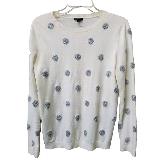 Talbots Off-White Lamb's Wool Blend Silver Tinsel Dot Pullover Sweater Size Med - Picture 1 of 5
